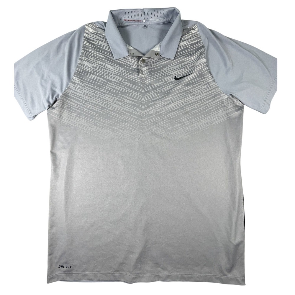 Nike Polo Mens L‎ Grey Tiger Woods Collection Dri-FIT Chevron Golf Shirt